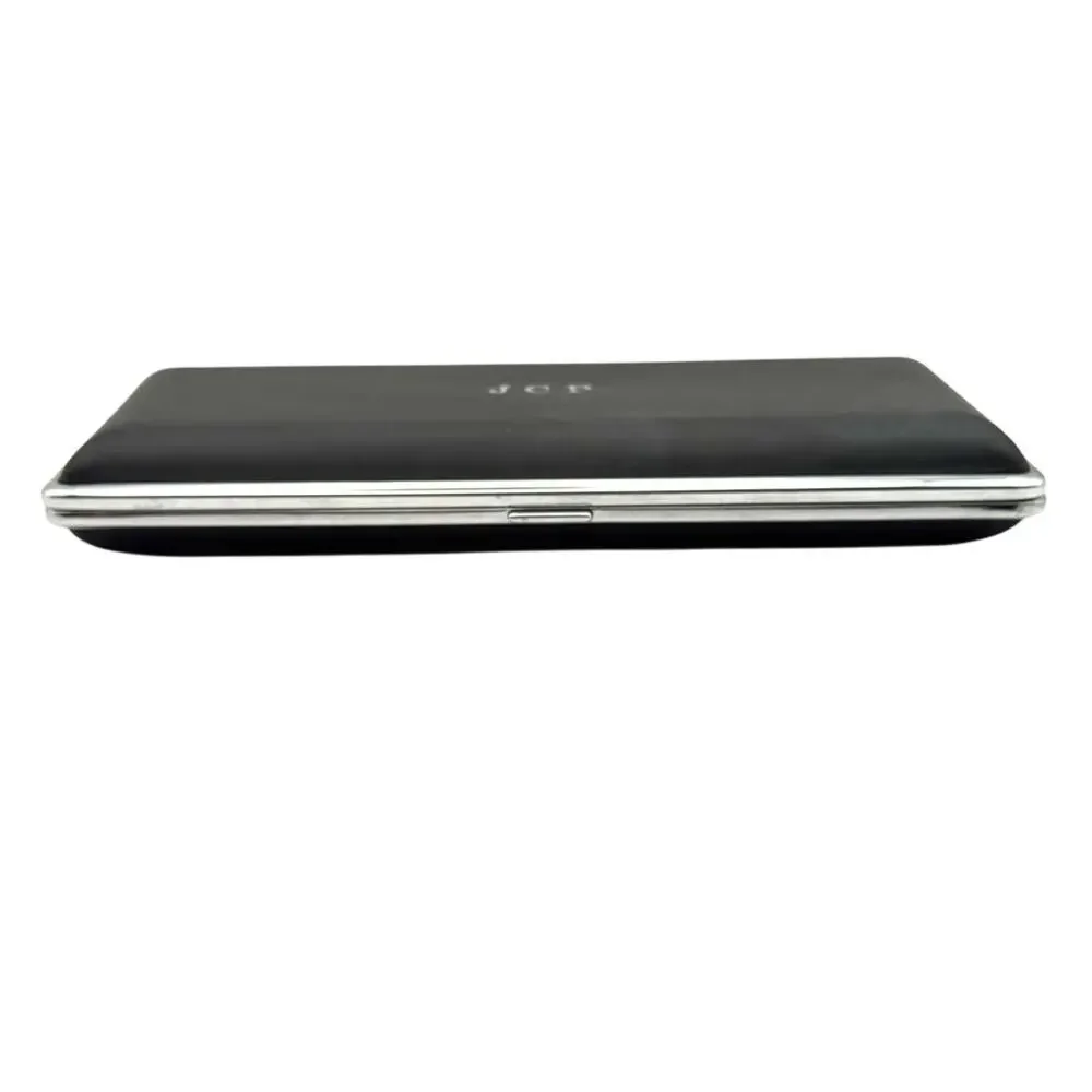 Vintage JCP Monogram Long Cigarette Case Black Textured Silver Tone Metal